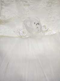 Biała tiulowa sukienka z opaską chrzest ślub 74