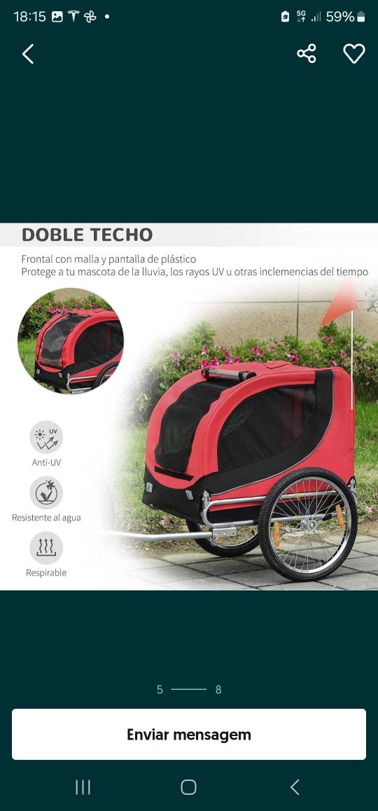 Reboque bicicleta para cães e animais de
estimação,130 x 73 x 90 cm