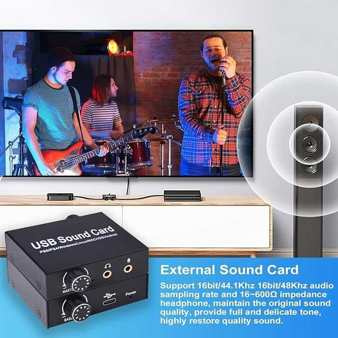 Tendak Zewnętrzna karta dźwiękowa USB stereo do PS5,PC,laptopów (155b)