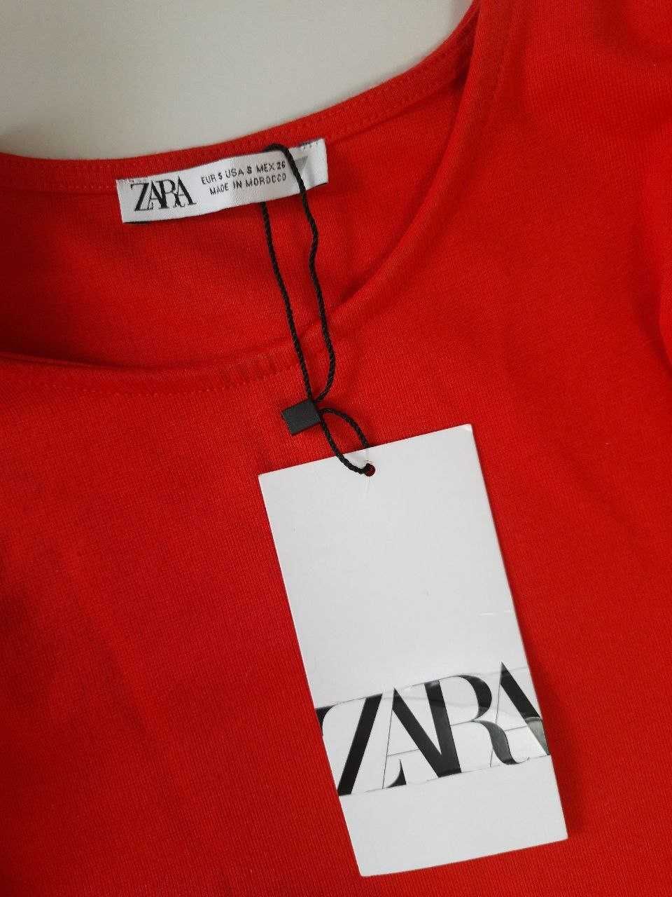 Плаття міні коктейльне червоне трикотажне з воланами zara s