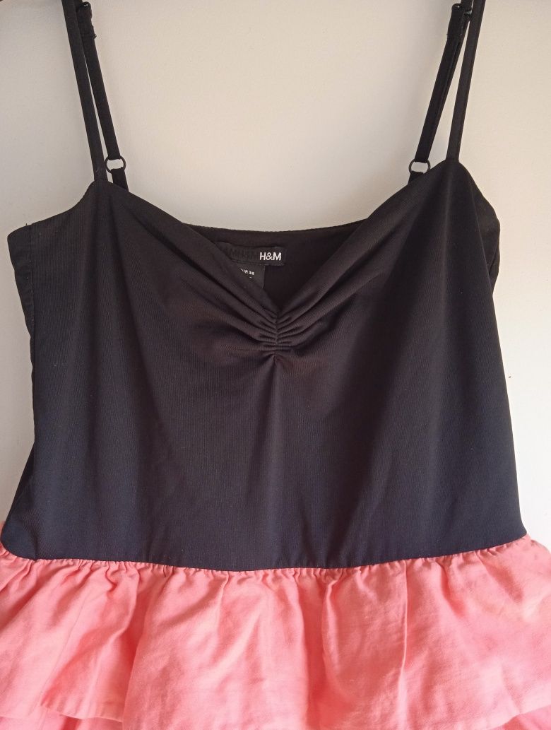 H&M Rozkloszowana Sukienka 36 Koralowa Wesele Impreza Falbany Czarna