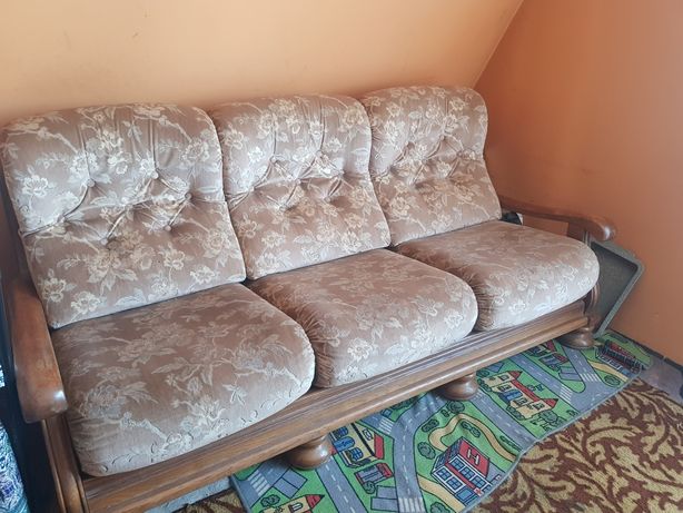 Dębowy komplet dwa fotele i kanapa
