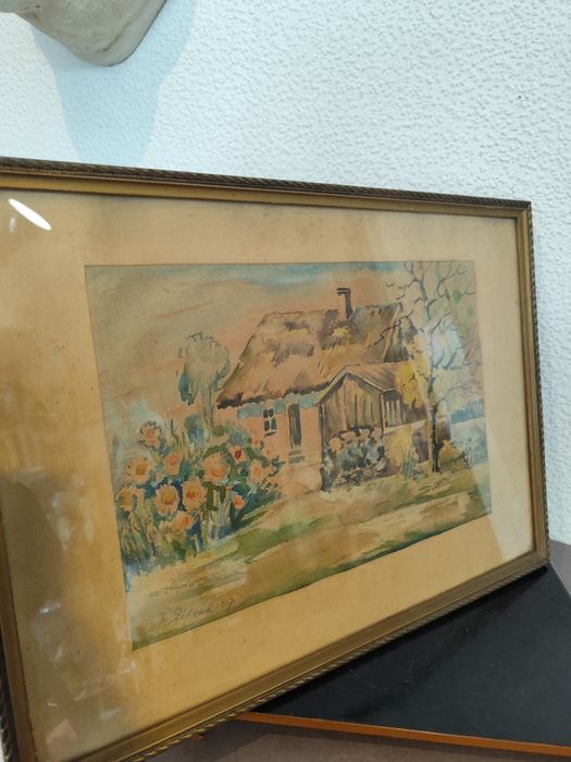 Akwarela Maksymilian Pilcek Bydgoszcz vintage retro prl obraz