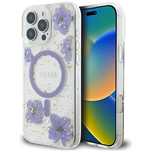Etui Guess Resin Flowers MagSafe na iPhone 16 Pro - fioletowe