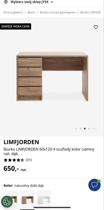 Biurko LIMFJORDEN 60x120 4 szuflady kolor ciemny nat. dąb