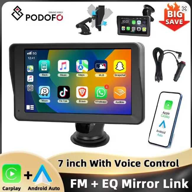 Podofo 7 Rejestrator samochodowy Carplay Android Bluetooth WIFI