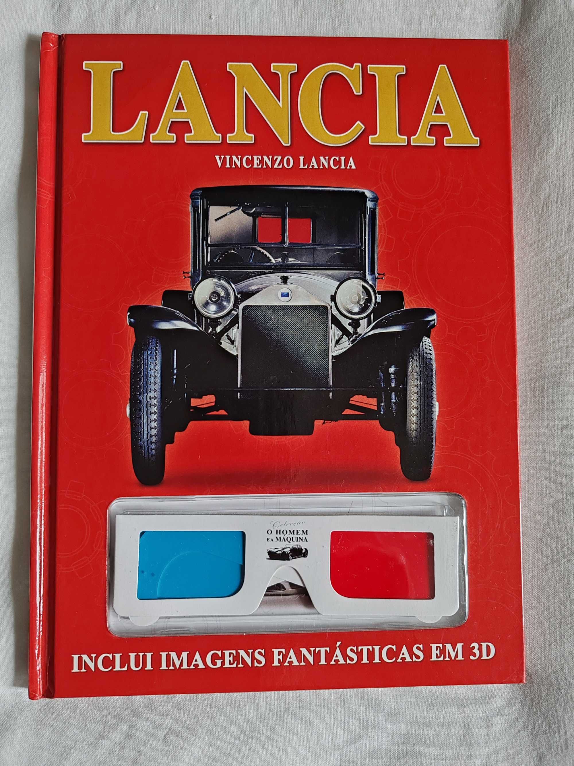 Álbum "Lancia Vicenzo Lancia" com imagens e óculos 3D.