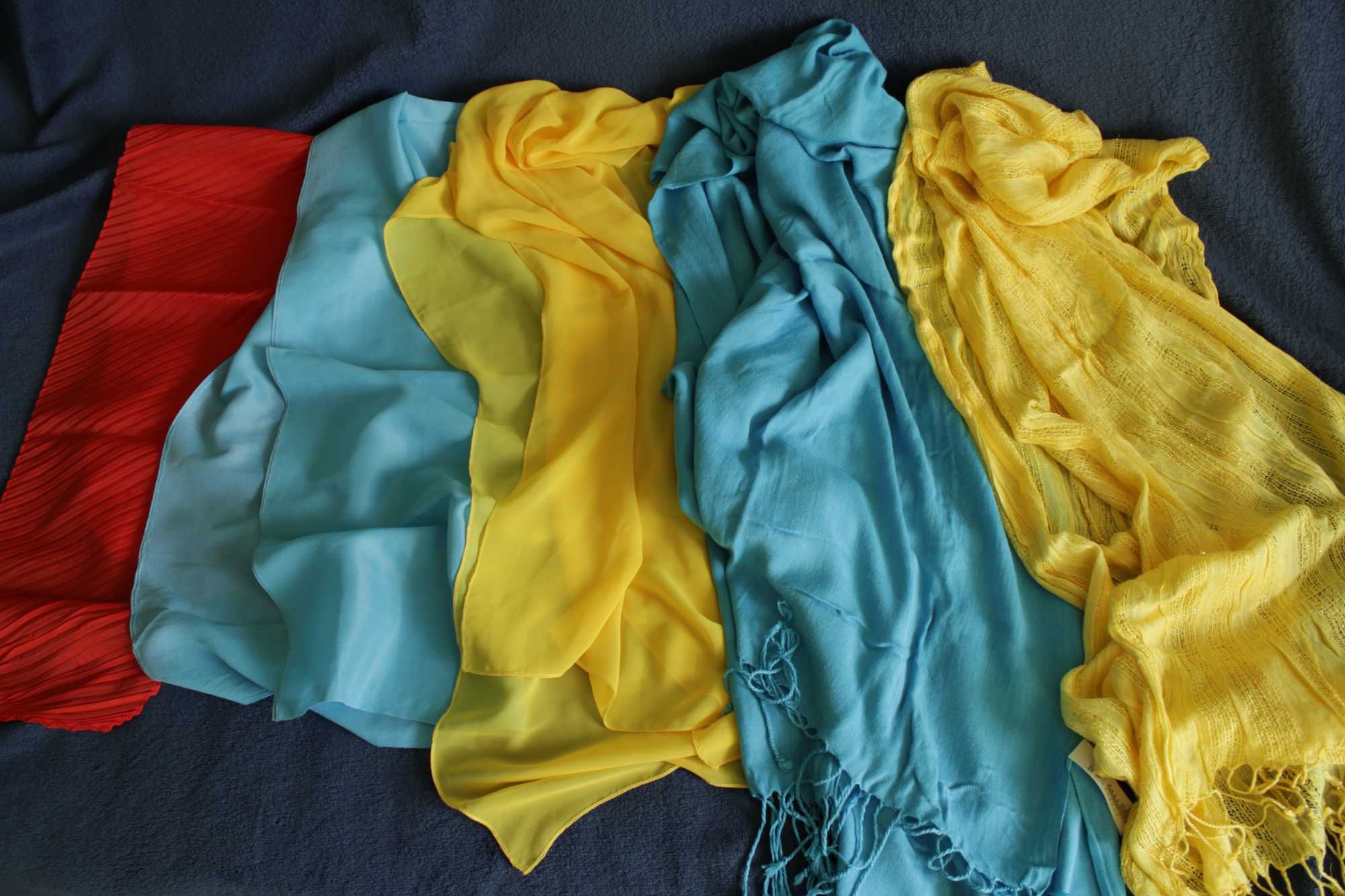 шаль шарф голубой желтый красный блакитний жовтий