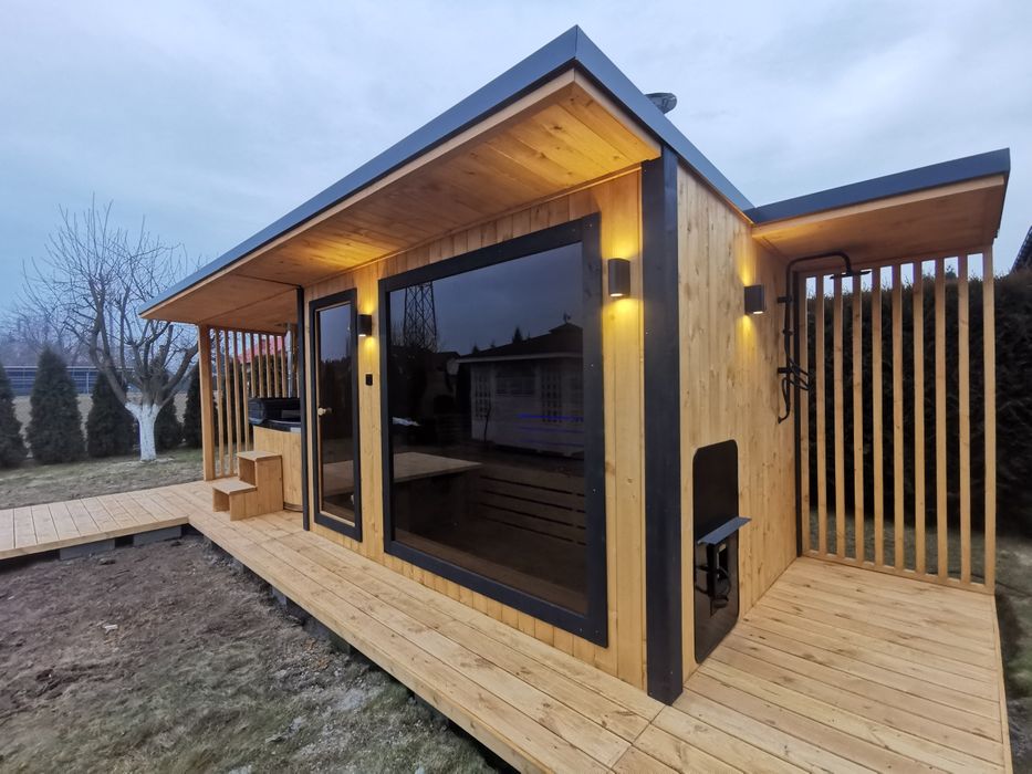 Sauna Ogrodowa 8x2,2m Taras Wiata Piec Sterownik Prysznic Hit