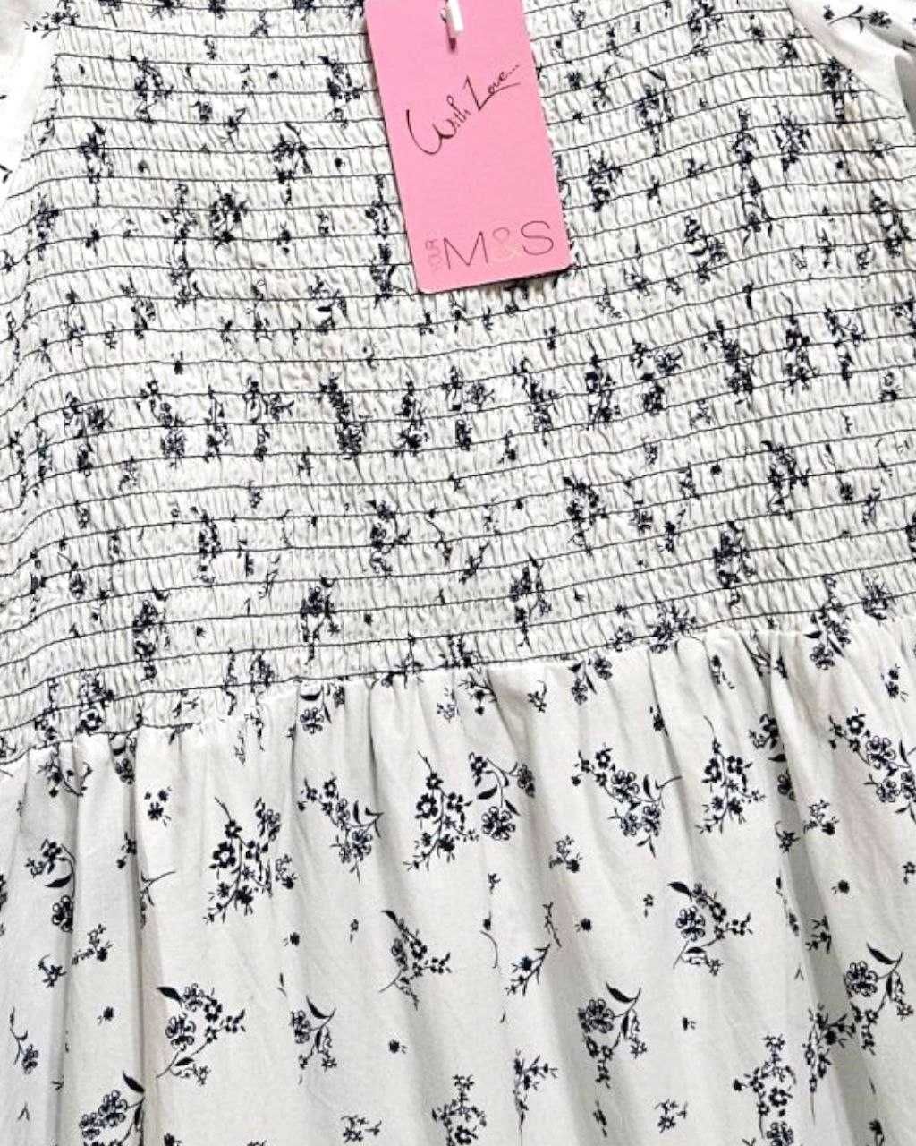 Белое хлопковое платье Marks&Spencer в цветочный принт, р. М