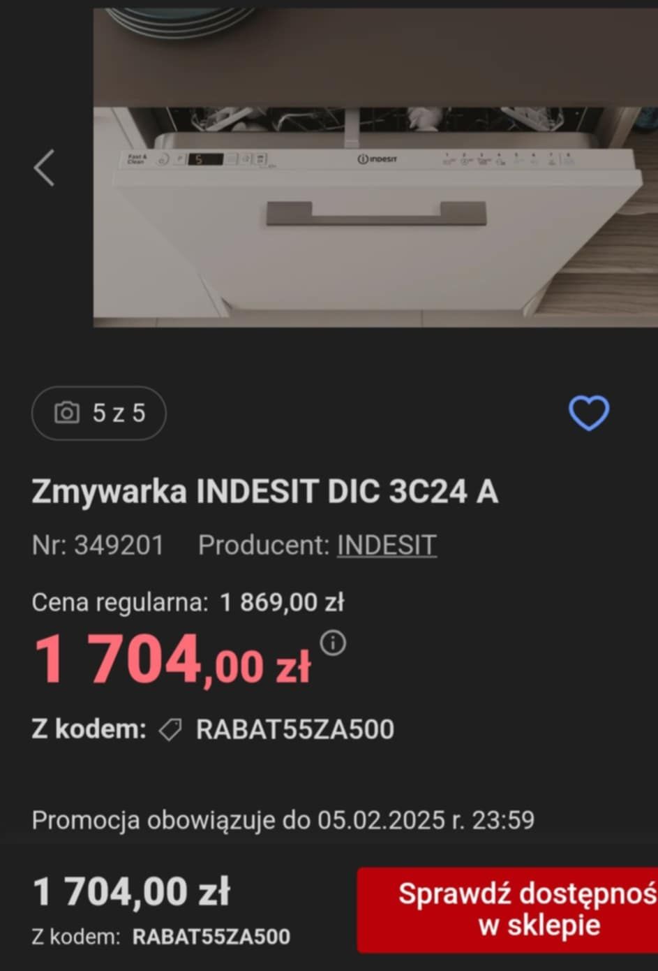 Zmywarka do zabudowy INDESIT  DIC 3C24 A