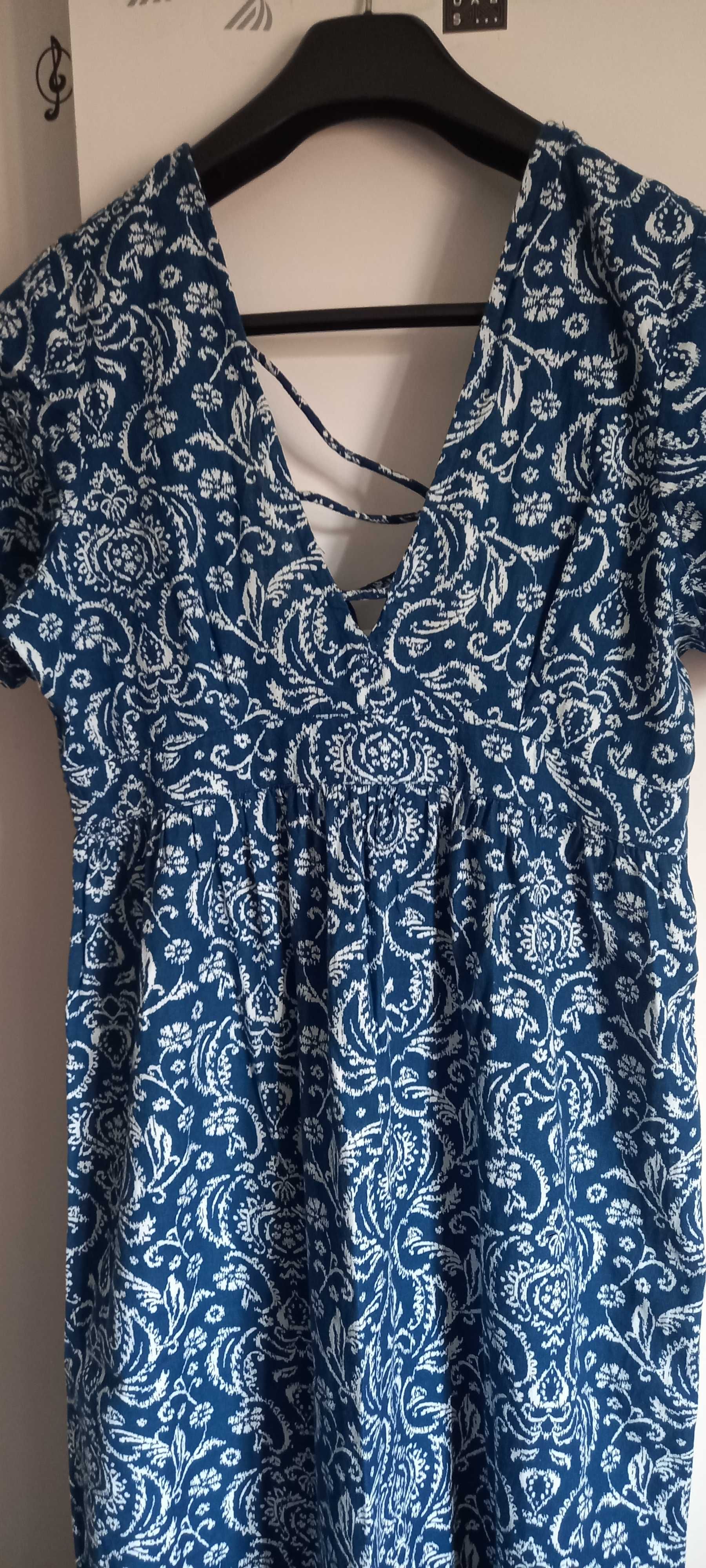 Vestido comprido azul e branco, de verão, 38 - Springfield