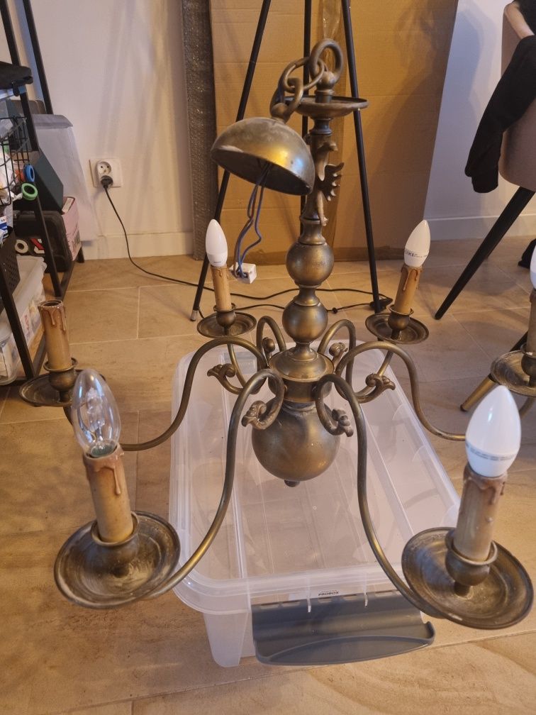 Żyrandol, lampa sześcioramienna z dwugłowym orłem. Vintage PRL