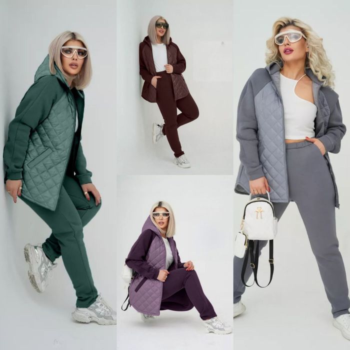 Теплий жіночій стьобаний костюм двійка : стьобана куртка та штани.48-6