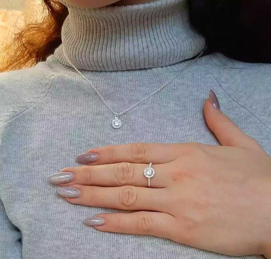 Серебряный комплект ЦЕПОЧКА+КУЛОН+КОЛЬЦО+СЕРЬГИ/925/Камни SWAROVSKI !!