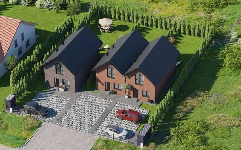 Nowoczesny bliźniak | cegła ręcznie formowana | ogród 200m2