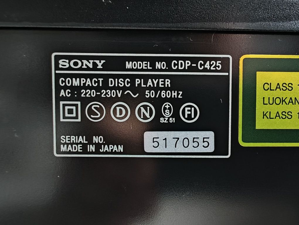SONY CDP-C425, odtwarzacz CD, zmieniarka na 5 płyt.
