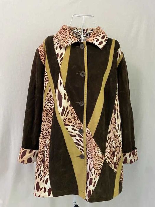 Lekki patchworkowy vintage płaszcz a'la zamsz Dino’z 48/4XL