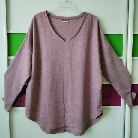 Fioletowy sweterek bluzka z długim rękawem tunika dzianinowa 50