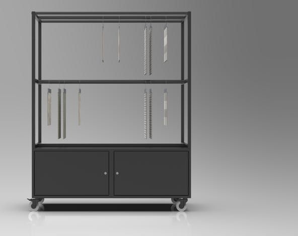 Szafka metalowa z drzwiczkami oraz relingami na wieszaki