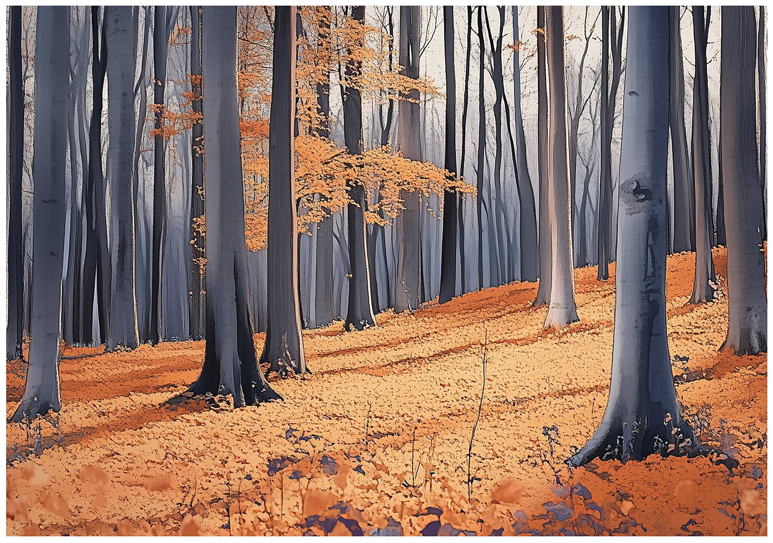 Fototapeta Jesienny Las Brąz Pomarańcz Drzewa Polska Jesień 3D + KLEJ