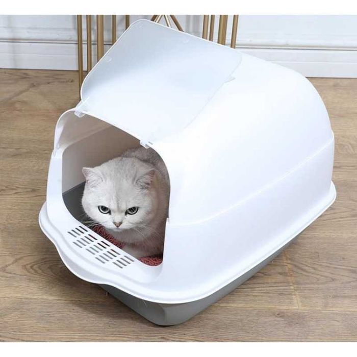 Kuweta zamknięta dla kota z filtrem łopatką 50x35x34 cm szara