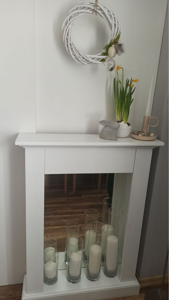 Drewniany kominek, portal kominkowy, kominek atrapa