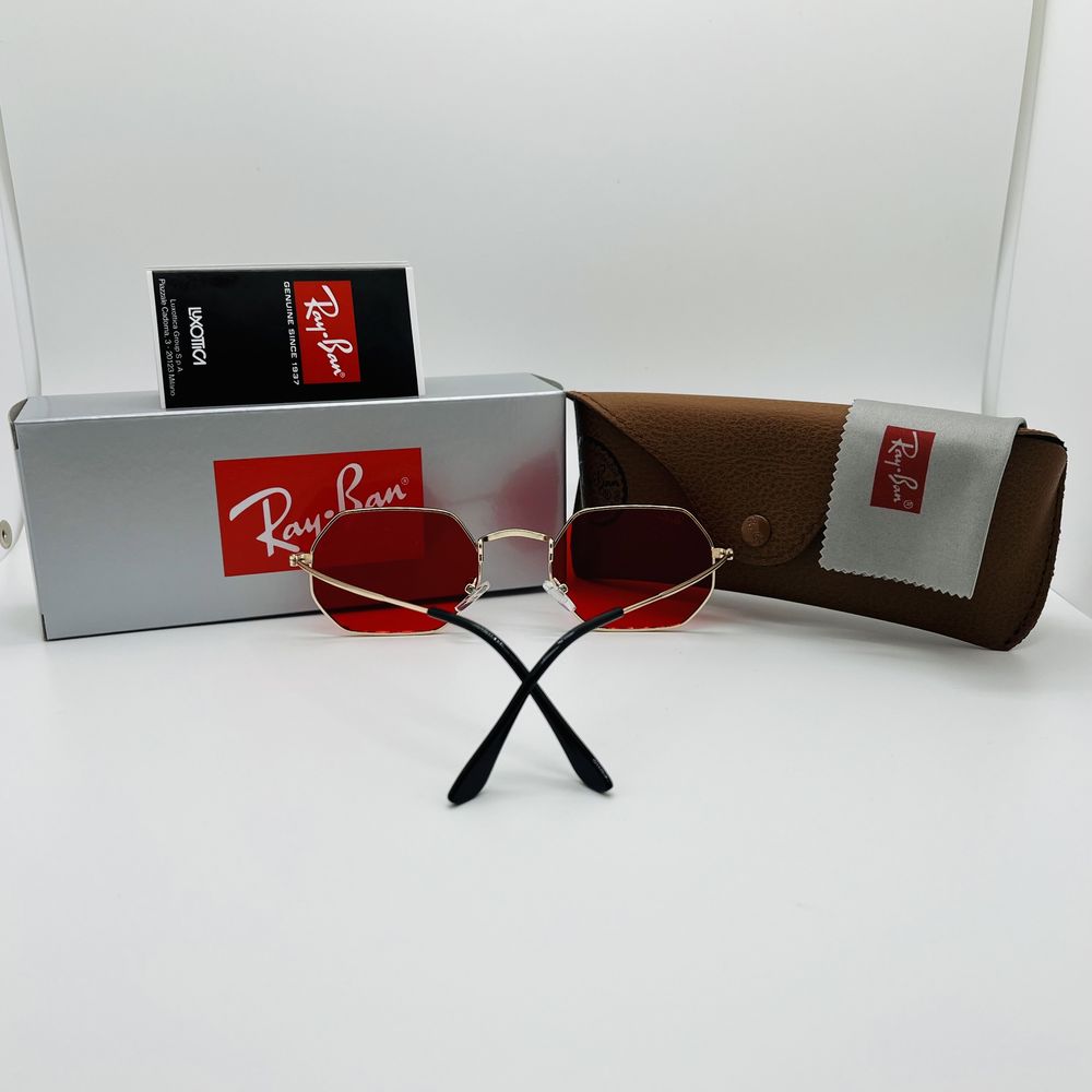 Солнцезащитные красные очки Ray Ban Octagonal 3556 Gold|Red