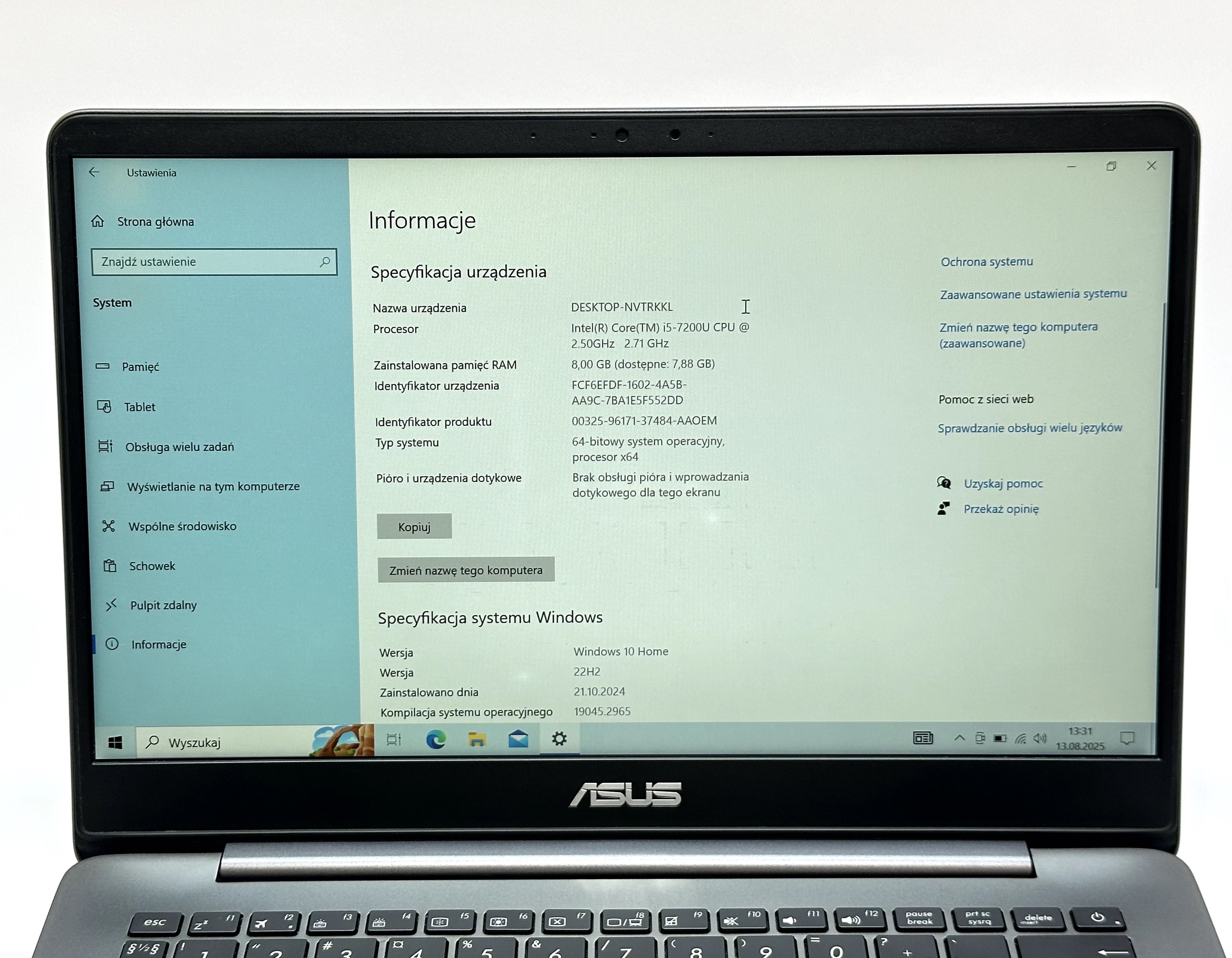 LAPTOP ASUS UX430 I5-7200U / 8GB RAM /256GB SSD /GEFORCE 940MX /14''