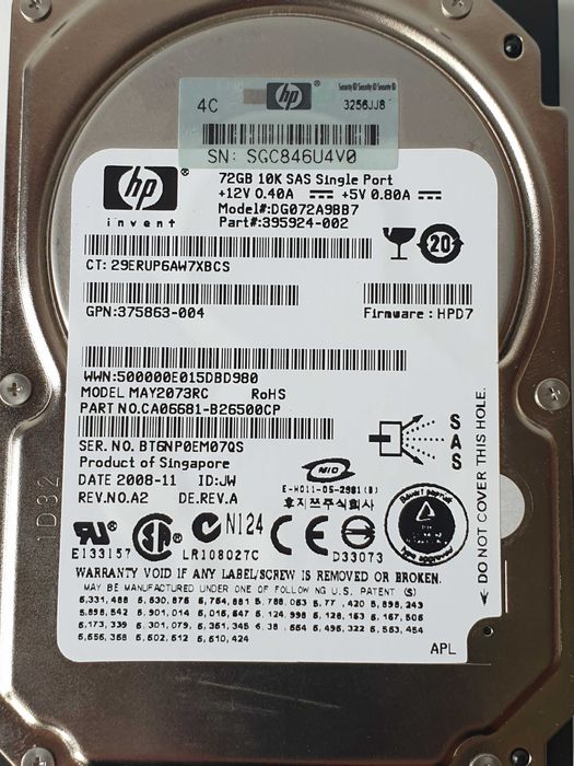 жорсткий   HDD 72GB  HP 395924-002  10K SAS DG072A9BB7 Fujitsu