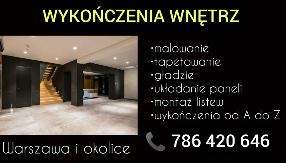 Wykończenia wnętrz malowanie gładzie malarz ukladanie płytek paneli