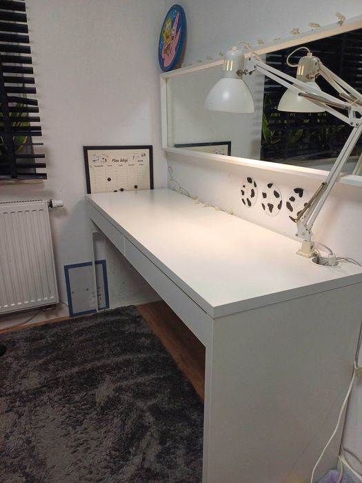 Duże Białe biurko Ike Micke dwie szuflady