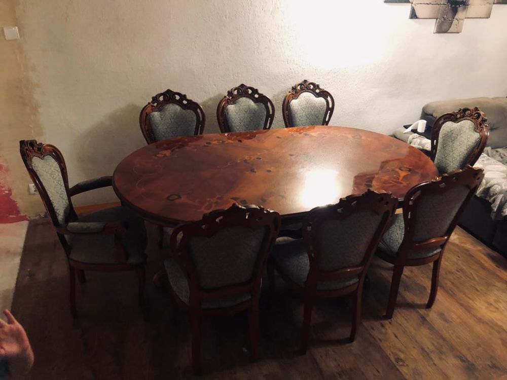 Stół z 8 krzesłami Ludwikowski Antyczny