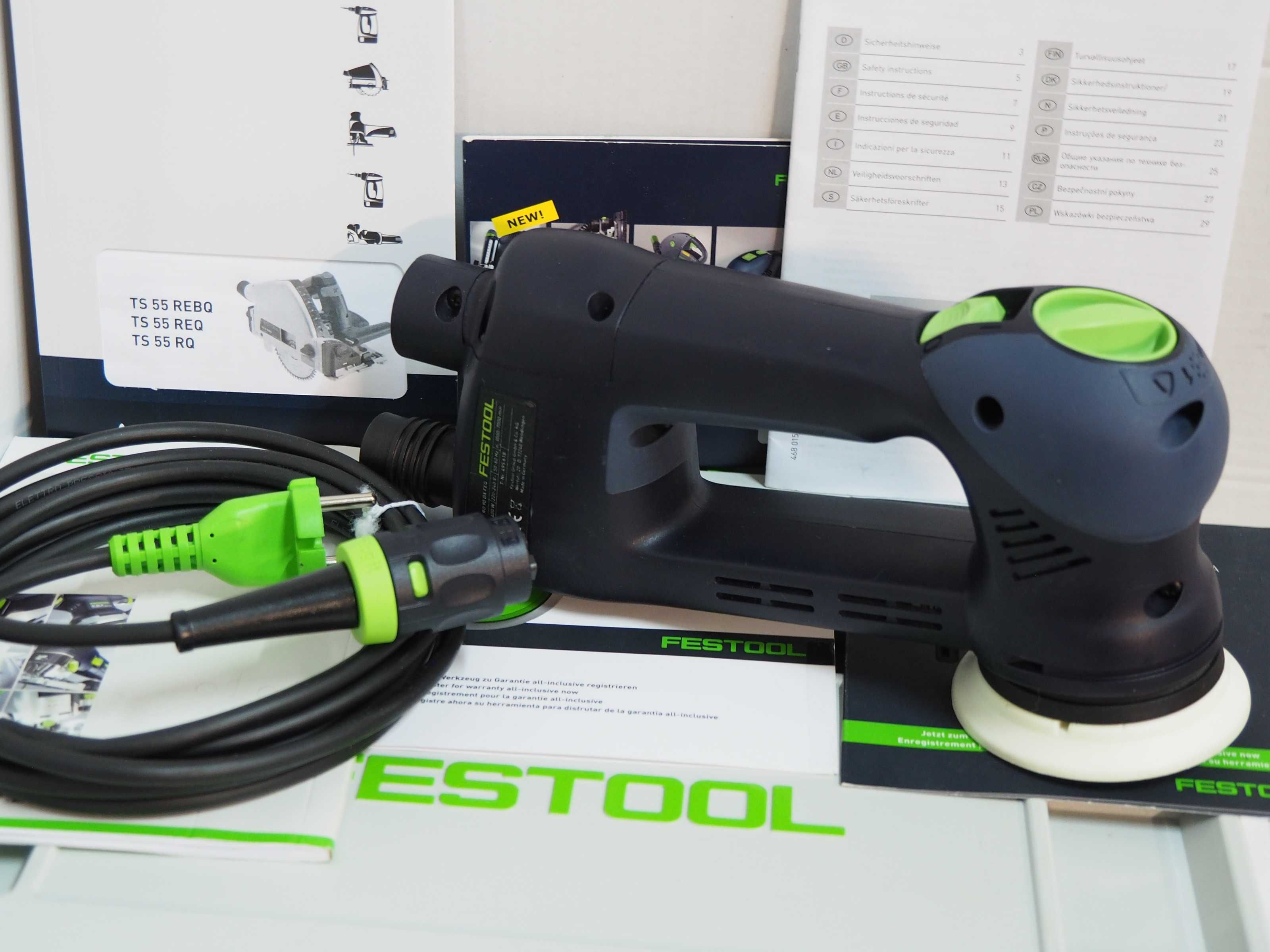 Zestaw szlifierka FESTOOL RO 90 DX FEQ +kabel 4m Bez walizka Nowa