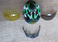 Kask rowerowy  zielony zintegrowane okulary, przyłbica  , osłona