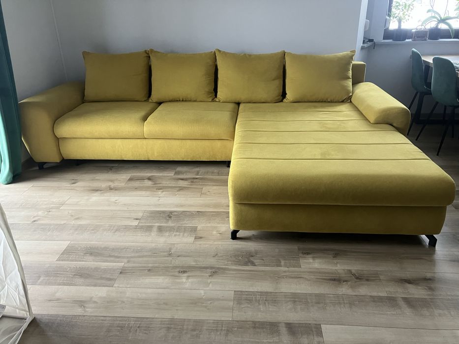 Sofa, narożnik rozkladana duża, kolor musztardowy