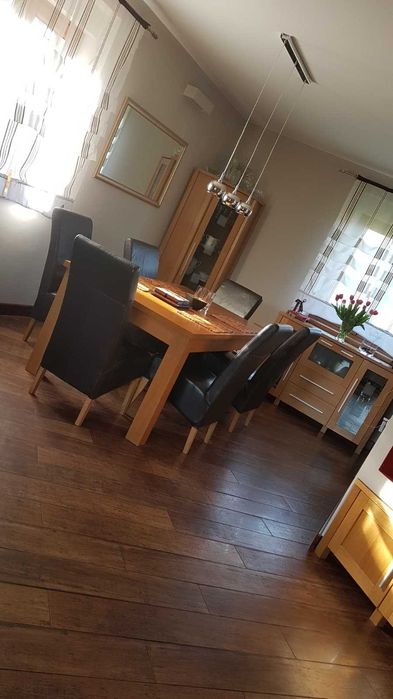 Komplet do salonu jadalni stół krzesła komoda witryna dąb naturalny