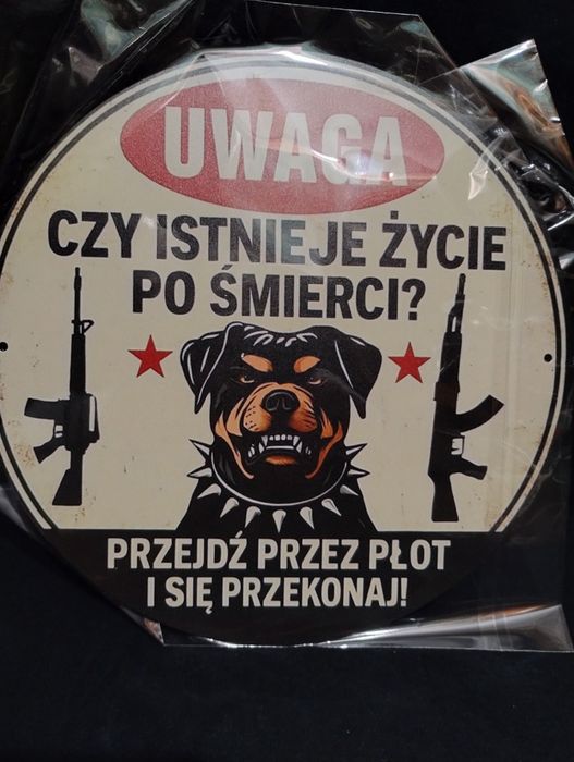 Tabliczka blaszana 20 cm uwaga!