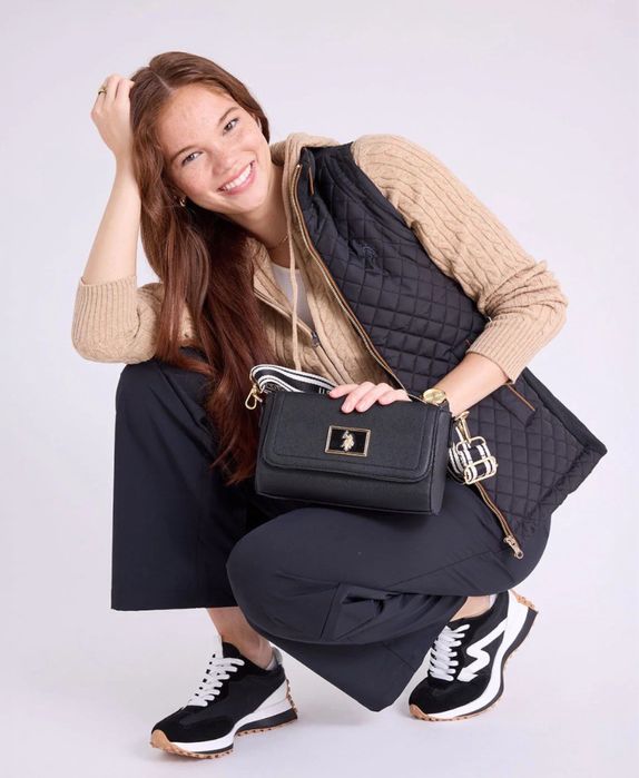 Жіноча сумка кросбоді чорна замш коричнева us polo assn оригінал