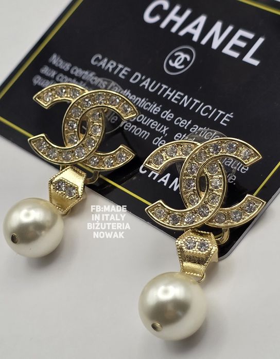 Kolczyki cc sztuczne perły wiszące chanel