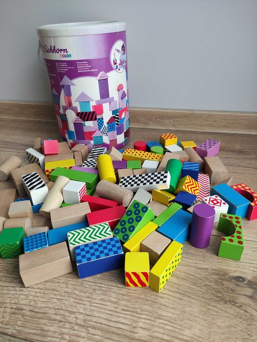 Klocki drewniane Eichhorn 98 szt. sorter do nauki kształtów, kolorowe