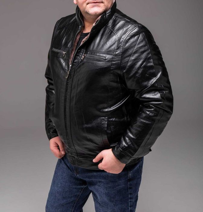 Куртка чоловіча зимова шкіряна на хутрі батал