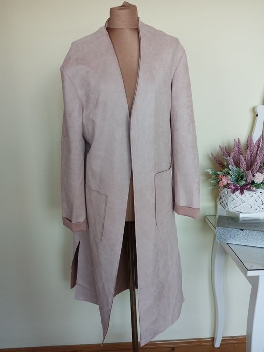 New look cudowny płaszcz a'la zamsz długi 40 L beżowy