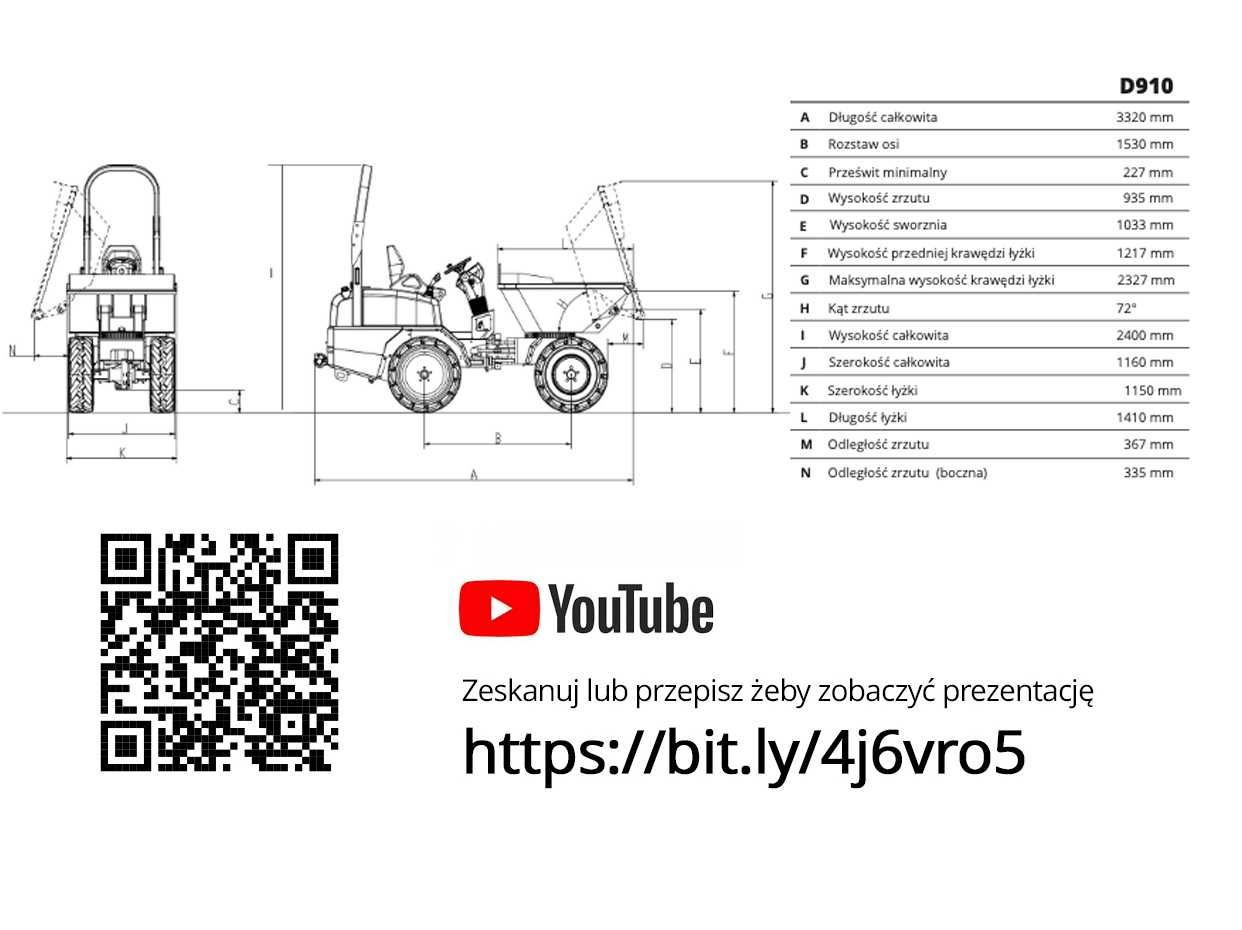 Wozidło wywrotka 1 tona Günstig D910 silnik Yanmar 1000kg 4x4