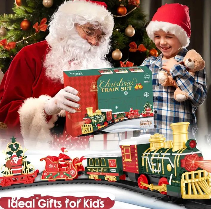 Різдвяний поїзд з вагонами залізна новорічна дорога потяг залізниця