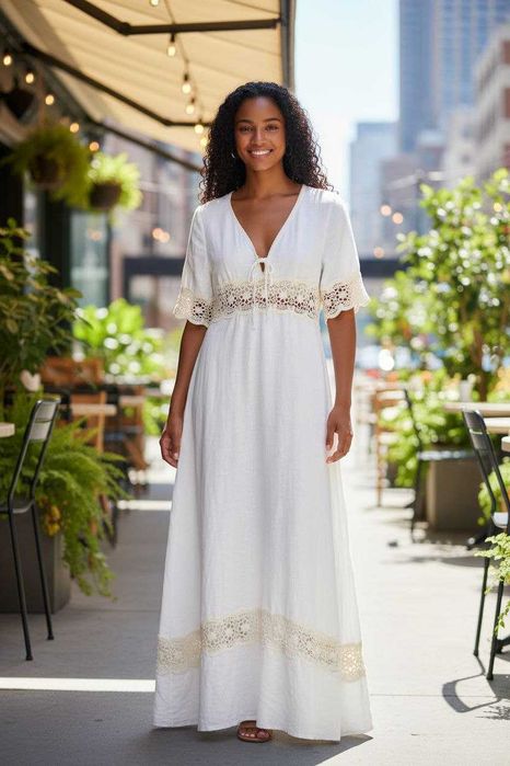 Белое длинное льняное платье Please Fashion Италия, р. S