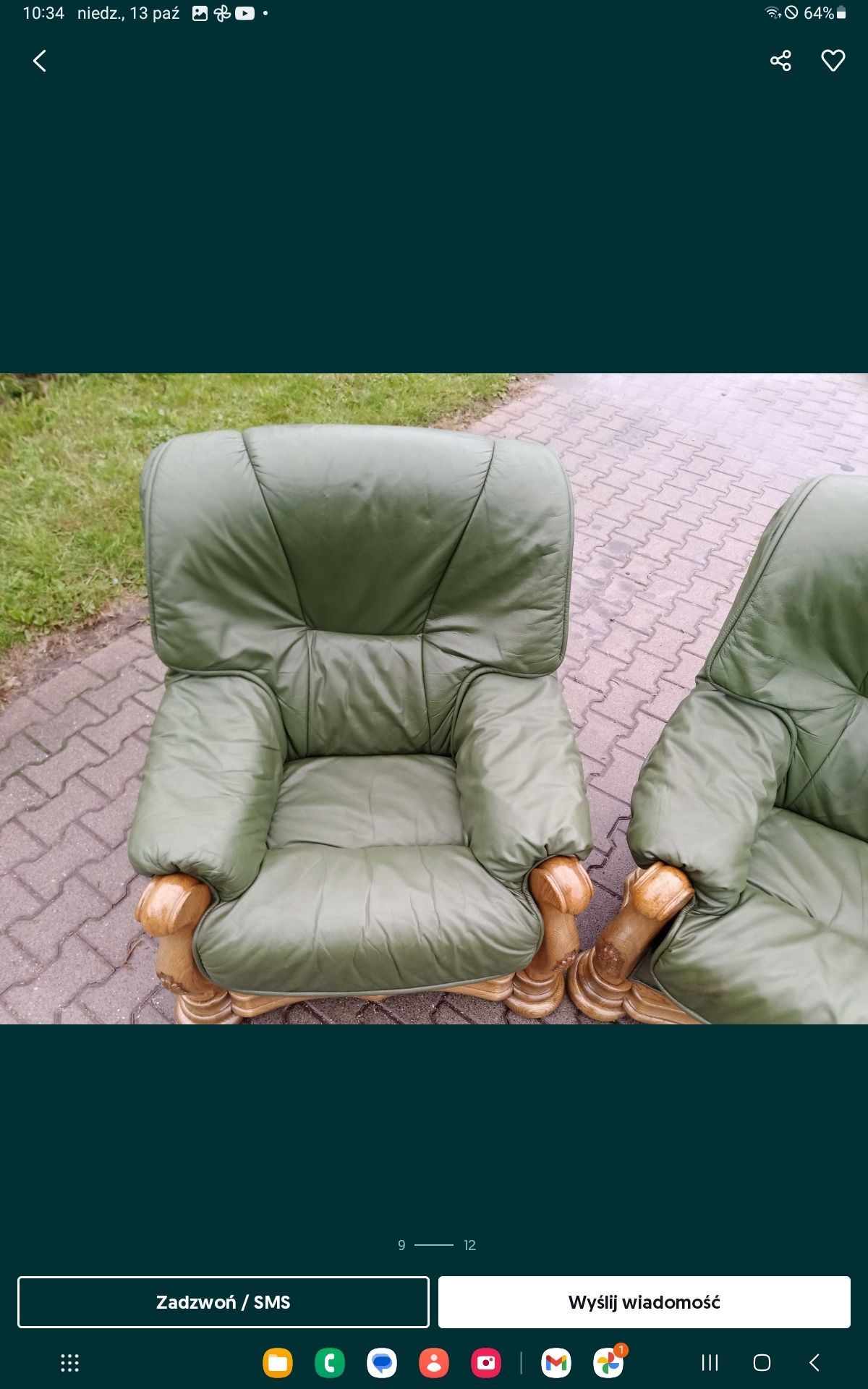 KOMPLET KLER XXL 3+1+1I iŁawa Dąb Skóra  Zielona