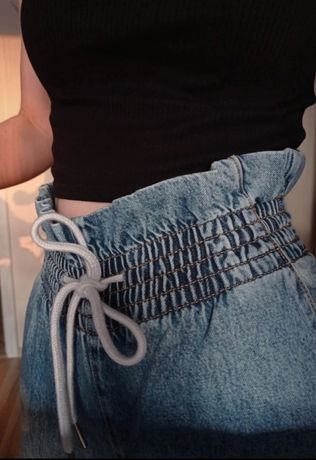 Spodnie jeansowe ballon wysoki stan szerokie modne denim Bershka xxs