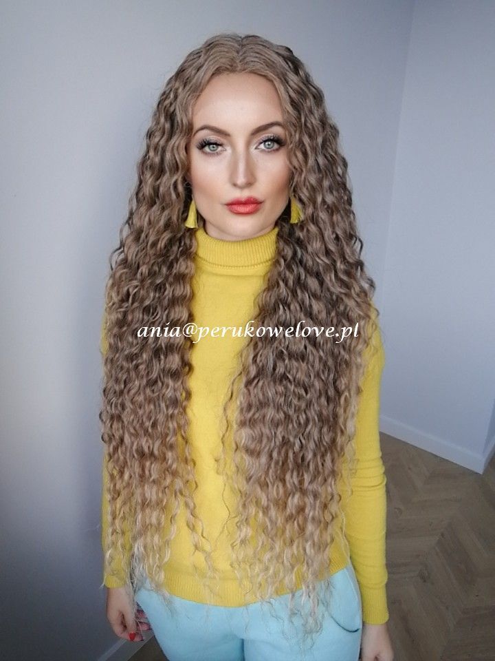 Peruka LACE FRONT blond afro loki włosy jak naturalne na co dzień