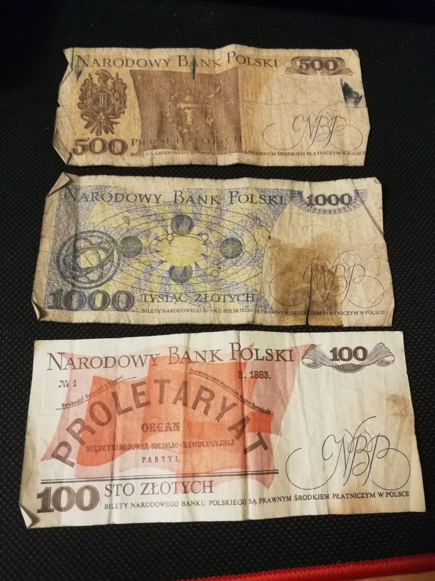 Banknoty PRL 100, 500, 1000